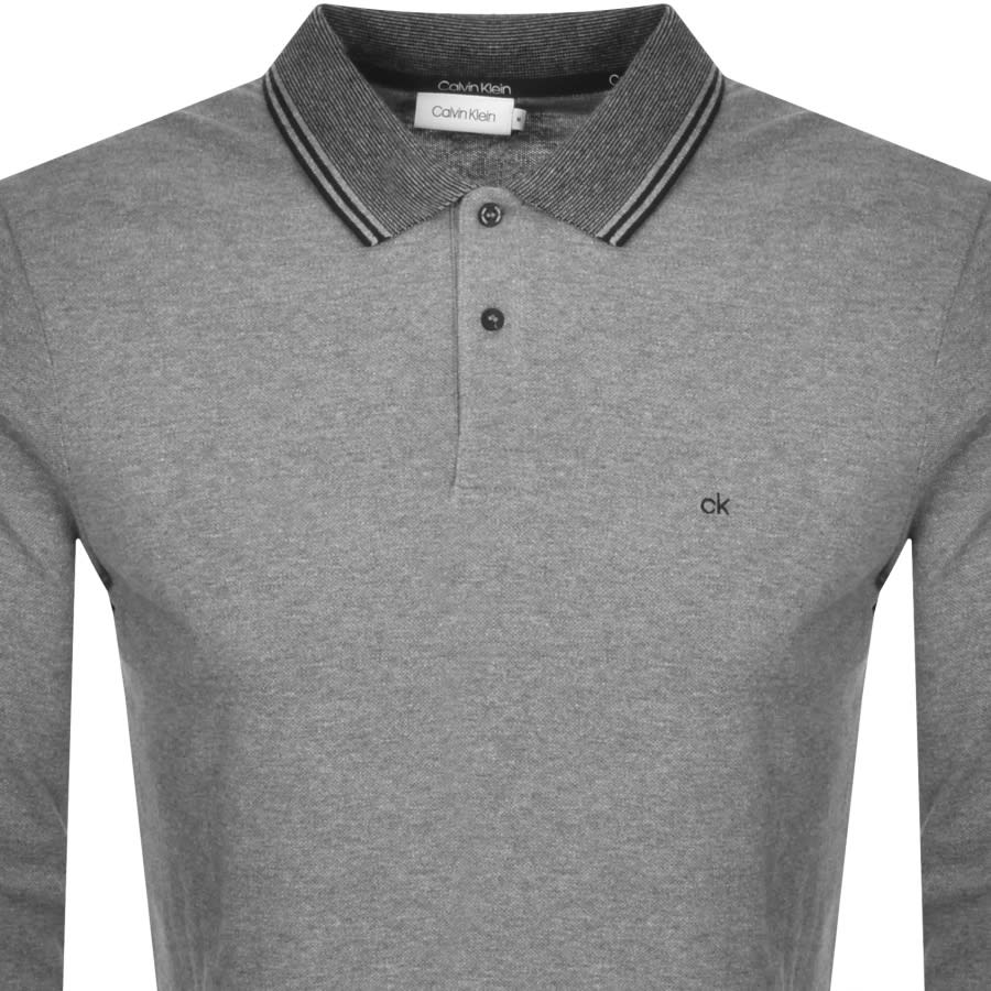 Alternative Image for ProductCalvin Klein Heather Long Sleeved Polo TShirt Grey2